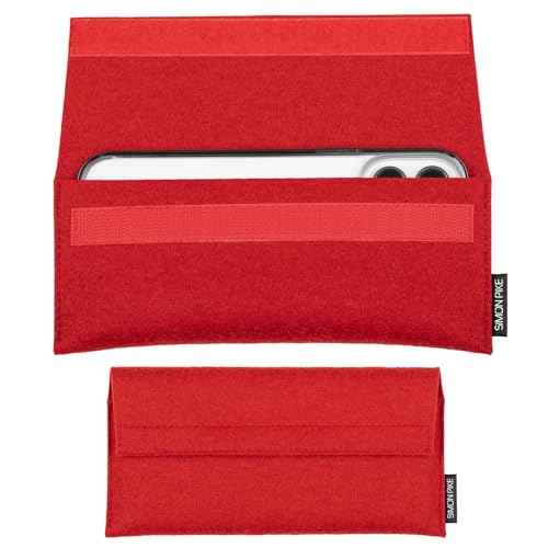 Simon Pike Hülle Tasche kompatibel mit Apple iPhone 15 Pro I 14 Pro | 13 Pro (Gr. G) | Filztasche New York in rot aus Filz (echtem Wollfilz) Handyhülle von SP SIMON PIKE