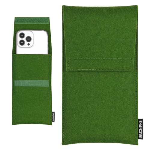SimonPike Handyhülle passend für Apple iPhone 16 Pro Max | 15 Pro Max | 14 Pro Max | 13 Pro Max (Gr. S) | Sidney Gruen Filztasche aus Filz (echtem Wollfilz) Handy/Smartphone Tasche von SP SIMON PIKE