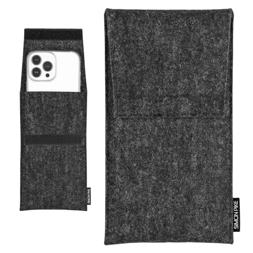 SimonPike Handyhülle passend für Apple iPhone 16 Pro Max | 15 Pro Max | 14 Pro Max | 13 Pro Max (Gr. S) | Sidney anthrazit Filztasche aus Filz (echtem Wollfilz) Handy/Smartphone Tasche von SP SIMON PIKE