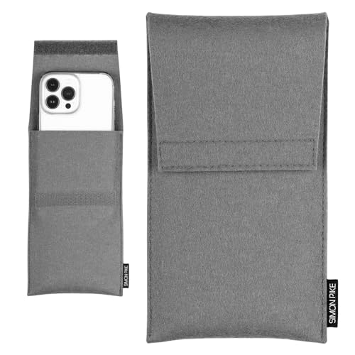 SimonPike Handyhülle passend für Apple iPhone 15 Max |14 Max (Gr. S) | Sidney elefantengrau Filztasche aus Filz (echtem Wollfilz) Handy/Smartphone Tasche von SP SIMON PIKE
