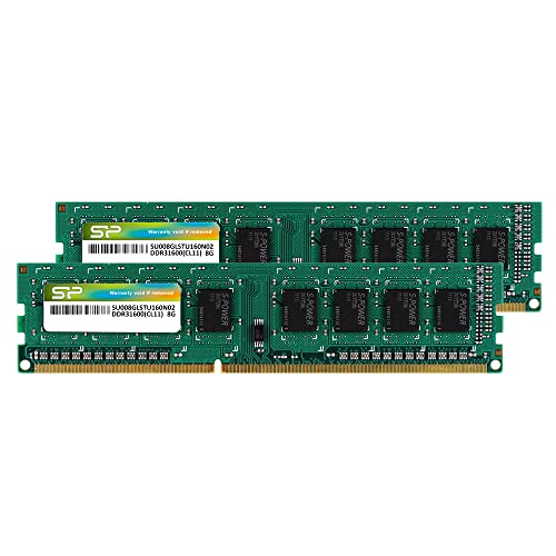 Silicon Power DDR3 16GB (2 x 8GB) 1600MHz (PC3 12800) 240-pin CL11 1.35V Unbuffered UDIMM PC Computer Desktop Memory Module Ram Upgrade von SP Silicon Power