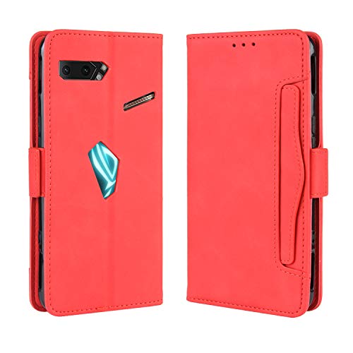 SPAK Asus ROG Phone II Hülle,Premium Leder Geldbörse Flip Schutzhülle Cover für Asus ROG Phone II (Rot) von SPAK TECH