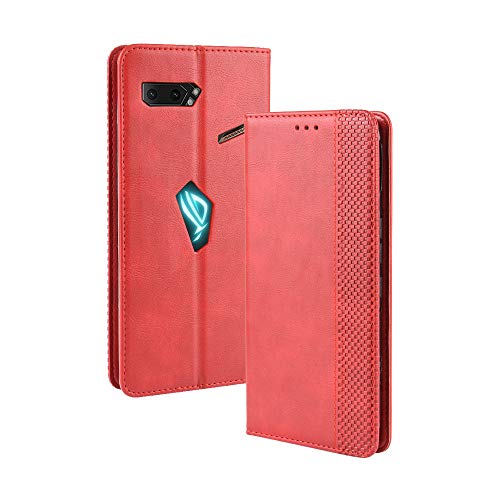 SPAK Asus ROG Phone II Hülle,Premium Leder Geldbörse Flip Schutzhülle mit Magnetschnalle Cover für Asus ROG Phone II (Rot) von SPAK TECH
