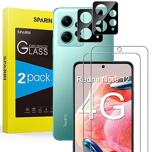 SPARIN 2+2 Stück Panzer Schutz Glas für Redmi Note 12, 2 Stück Xiaomi Redmi Note 12 4G Schutzfolie und Kameraschutz, HD Displayschutzfolie, Ultra-klar von SPARIN
