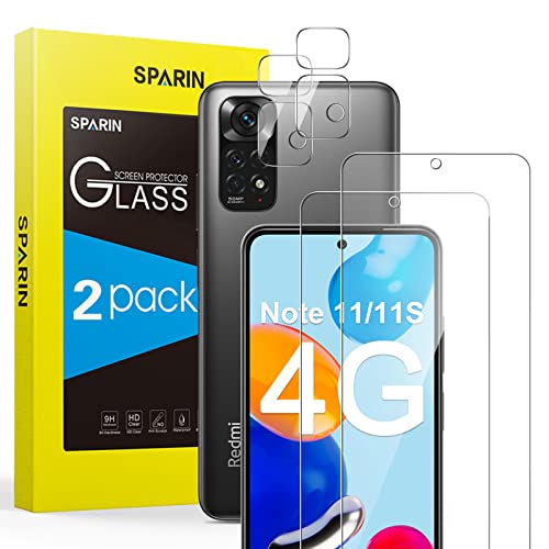 SPARIN 2+2 Stück Panzer Schutz Glas für Xiaomi Redmi Note 11 / 11S 4G(Not 5G), 2 Stück displayschutz und 2 Stück kameraschutz, Anti-Kratzer, Ultrabeständig von SPARIN