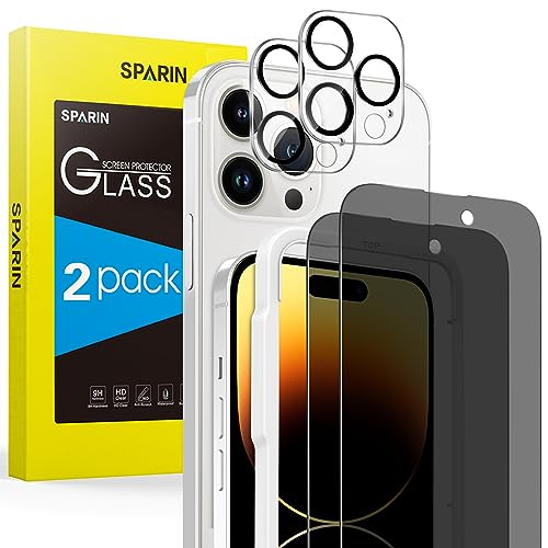 SPARIN 2+2 Stück Sichtschutz Schutzfolie für iPhone 14 Pro Max 2022, mit Rahmen-Installationshilfe, 2 Stück Privacy Folie und 2 Stück Kameraschutz, 9H Härte Displayschutz von SPARIN