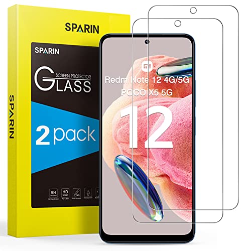 SPARIN 2 Stück Panzer Schutz Glas für Xiaomi Redmi Note 12 4G/5G und Poco X5 5G 6,67 Zoll, 9H Härte Schutzfolie für Redmi Note 12, HD Displayschutzfolie,Anti-Kratzen von SPARIN