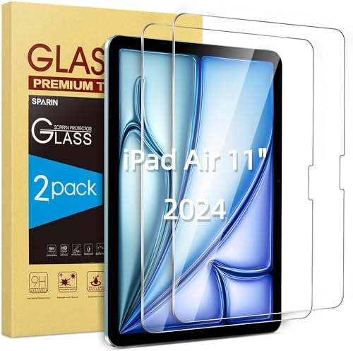 SPARIN 2 Stück Panzer Schutz Glas für iPad Air 11 Zoll M2 (2024), Schutzfolie für iPad Air 6.Generation, Kratzfest,9H Härte,Anti-Bläschen,HD-Klar von SPARIN