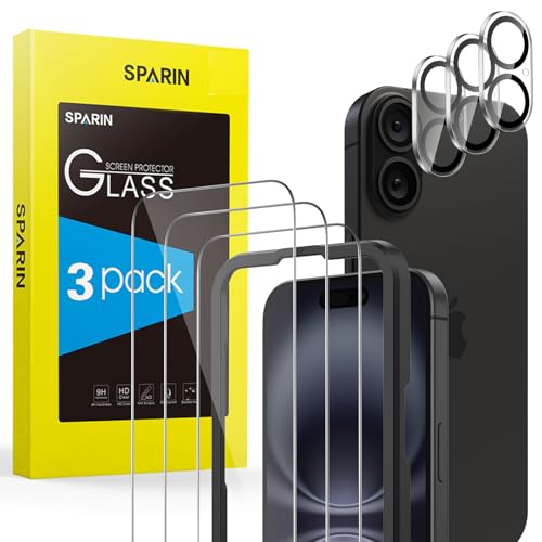 SPARIN für iPhone 16 Panzer Schutz Glas, 3+3 Stück Schutzfolie und Kameraschutz mit Positionierhilfe, Anti- Kratzer, Bläschenfrei, 9H Härte, HD-Klar SPARIN für iPhone 16 Panzer Schutz Glas, 3+3 Stück Schutzfolie und Kameraschutz mit Positionierhilfe, Anti- Kratzer, Bläschenfrei, 9H Härte, HD-Klar von SPARIN