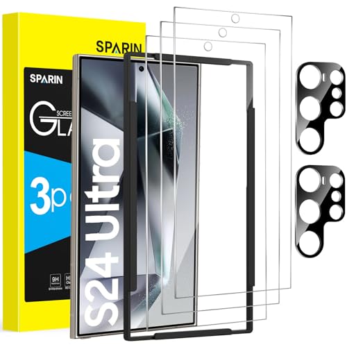 SPARIN für Samsung Galaxy S24 Ultra Panzer Schutz Glas, 3+2 Stück Schutzfolie und Kameraschutz mit Montage Rahmen, Fingerabdruck-ID Kompatibel, 9H Härte von SPARIN