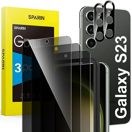 SPARIN 3+2 Stück Schutzfolie für Samsung Galaxy S23 Sichtschutz, 3 Stück Samsung S23 Panzer Schutz Glas und 2 Stück Kameraschutz, mit Positionierhilfe, Fingerabdruck-ID Unterstützen, HD-Klar von SPARIN
