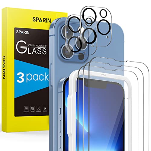 SPARIN 3+2 Stück Schutzfolie für iPhone 13 Pro 6,1 zoll, 3 Stück Displayschutzfolie und 2 Stück kameraschutz mit Einfache Montage Rahmen, Blasenfrei Folie von SPARIN