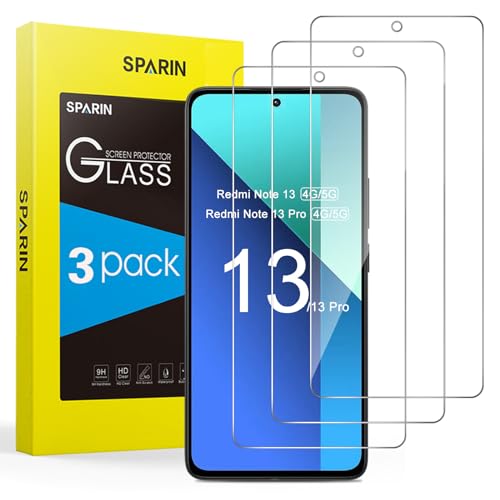 SPARIN 3 Stück Panzer Schutz Glas für Xiaomi Redmi Note 13 und Note 13 Pro 4G/5G 6,67 Zoll, 9H Härte Schutzfolie für Redmi Note 13/13 Pro, HD Displayschutzfolie,Anti-Kratzen von SPARIN