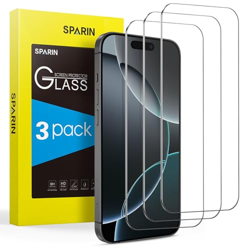 SPARIN 3 Stück Panzer Schutz Glas für iPhone 16 Pro 6,3 Zoll, 9H-Härte Schutzfolie, Anti-Kratzen, Anti-Öl, HD-Klar von SPARIN