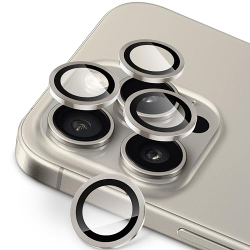 SPARIN 4 Stück für iPhone 15 Pro/iPhone 15 Pro Max Kameraschutz, 9H Härte Panzer Schutz Glas, Ultra-Klar Kamera Schutzfolie, Anti-Kratzer, Titan Natur von SPARIN