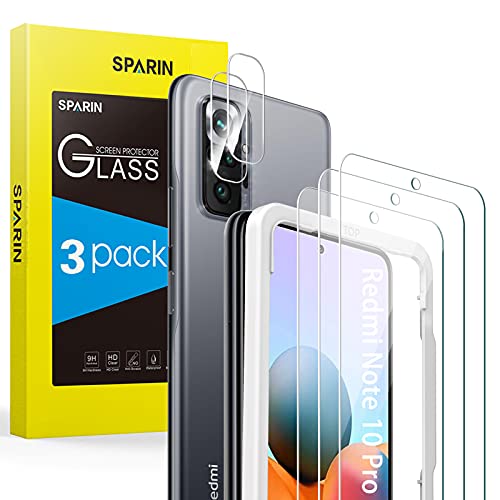 SPARIN 5 Stück Schutzfolie Kompatibel mit Xiaomi Redmi Note 10 Pro 6,67 Zoll, 3 Displayschutzfolie und 2 Kamera Folie, mit Positionierhilfe, 9H Härteglas von SPARIN