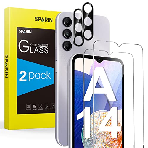 SPARIN Panzer Schutz Glas Schutzfolie für Samsung Galaxy A14 5G / 4G, 2+2 Stück Displayschutz und Kameraschutz Folie von SPARIN