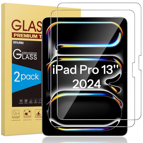 SPARIN Panzer Schutz Glas für iPad Pro 13 Zoll M4 (2024), 7. Generation, HD-Klarheit folie, 9H Härte Schutzfolie, Kratzfest, 2 Stück von SPARIN
