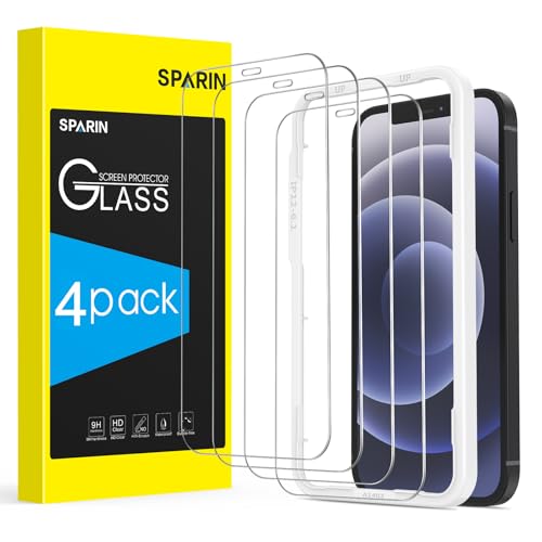 SPARIN Panzer Schutz Glas für iPhone 12/12 Pro Schutzfolie, 4 Stück Displayschutzfolie für iPhone 12 mit Einfache Montage Rahmen，9H Härte Glas von SPARIN