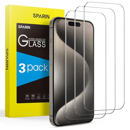 SPARIN Panzer Schutz Glas für iPhone 15/15 Pro(6.1 Zoll), 3 Stück HD Schutzfolie,9H-Härte,Anti-Kratzen, Anti-Öl, Anti-Bläschen von SPARIN