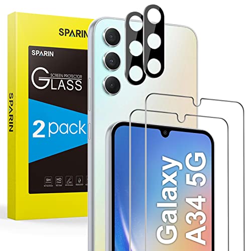 SPARIN für Samsung Galaxy A34 5G Panzer Schutz Glas, 2 Schutzfolie und 2 Kamera Panzerfolie, 9H Härte, Displayschutzfolie von SPARIN