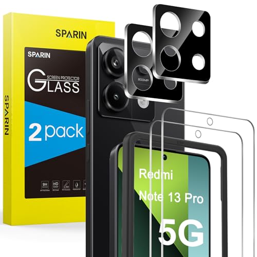 SPARIN für Xiaomi Redmi Note 13 Pro 5G Panzer Schutz Glas, 2 Displayschutzfolie und 2 Kamera Schutzfolie, 9H Härte, Anti-Kratzen von SPARIN