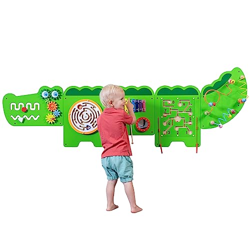SPARK & WOW Crocodile Activity Wall Panels - Alter 18M+ - Montessori Sensory Wall Toy - 11 Aktivitäten - Aktivitätsbrett - Kleinkindzimmer Dekoration von SPARK & WOW
