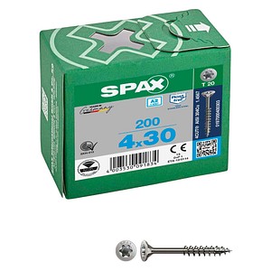 SPAX® Universalschrauben T20 Senkkopf Edelstahl A2 0197000400303 4 mm x 30 mm, 200 St. von SPAX®