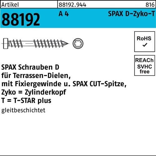 100 Stk. Spax Holzbauschraube R 88192 ZYLKO T-STAR 6x80/40-T A 4 CUT-Sp. 100St. 100 Stk. Spax Holzbauschraube R 88192 ZYLKO T-STAR 6x80/40-T A 4 CUT-Sp. 100St. von SPAX International GmbH & Co. KG