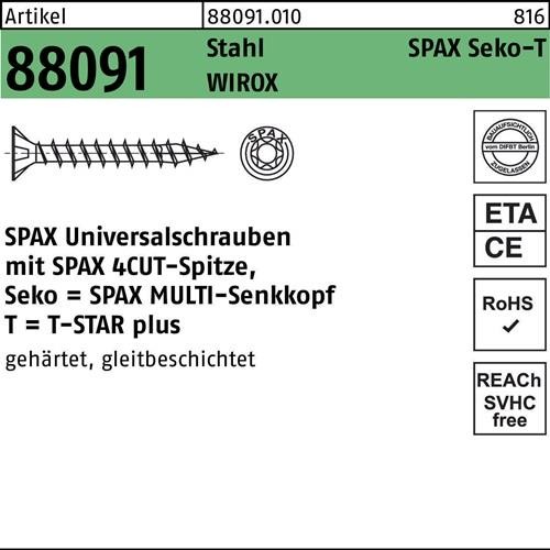 100 Stk. Spax Schraube R 88091 SEKO/T-STAR 5x 70/60-T20 Stahl WIROX 100 Stück von SPAX International GmbH & Co. KG