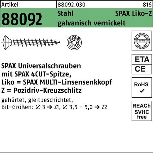 1000 Stk. Spax Schraube R 88092 LIKO/PZ 3,5x16/12-Z Stahl galv. vernickelt 1000 Stk. Spax Schraube R 88092 LIKO/PZ 3,5x16/12-Z Stahl galv. vernickelt von SPAX International GmbH & Co. KG