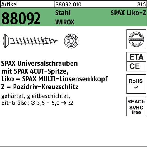1000 Stk. Spax Schraube R 88092 LIKO/PZ 3,5x20/15-Z Stahl WIROX 1000St. 1000 Stk. Spax Schraube R 88092 LIKO/PZ 3,5x20/15-Z Stahl WIROX 1000St. von SPAX International GmbH & Co. KG