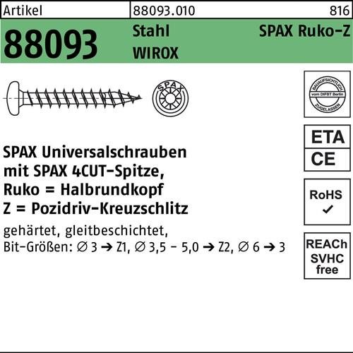 1000 Stk. Spax Schraube R 88093 Ruko Spitze/PZ 4x16/14-Z Stahl galv.verz. WIROX 1000 Stk. Spax Schraube R 88093 Ruko Spitze/PZ 4x16/14-Z Stahl galv.verz. WIROX von SPAX International GmbH & Co. KG