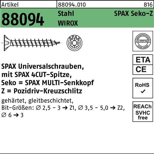 1000 Stk. Spax Schraube R 88094 SEKO Spitze/PZ 3x30/26-Z Stahl galv.verz. WIROX 1000 Stk. Spax Schraube R 88094 SEKO Spitze/PZ 3x30/26-Z Stahl galv.verz. WIROX von SPAX International GmbH & Co. KG