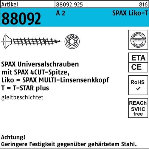 200 Stk. Spax Schraube R 88092 LIKO/T-STAR 3,5x 20/16-T15 A 2 200 Stück 200 Stk. Spax Schraube R 88092 LIKO/T-STAR 3,5x 20/16-T15 A 2 200 Stück von SPAX International GmbH & Co. KG