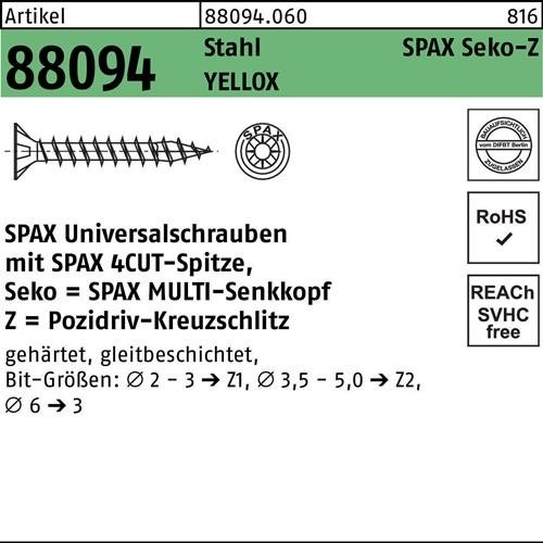 200 Stk. Spax Schraube R 88094 SEKO Spitze/PZ 4x80/50-Z Stahl galv.verz. gelb 200 Stk. Spax Schraube R 88094 SEKO Spitze/PZ 4x80/50-Z Stahl galv.verz. gelb von SPAX International GmbH & Co. KG