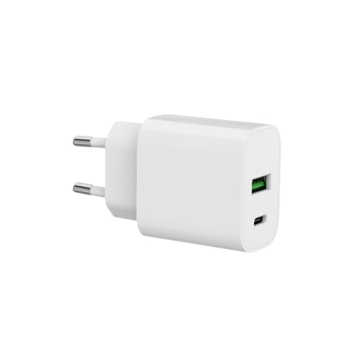 SPC 20W Fast Charger - 20W USB-C + USB-A Wandladegerät | Power Delivery | Schnelles und sicheres Laden für Handys, Tablets und Zubehör | Kompatibel mit iPhone, Samsung, SPC, Xiaomi und mehr – Weiß von SPC