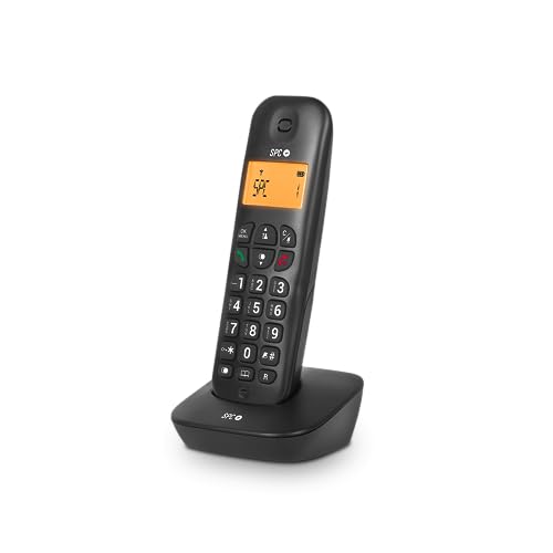 SPC Air – Schnurloses Festnetztelefon mit beleuchtetem Display, Anrufer-ID, Telefonbuch mit 20 Kontakten, Stummschaltfunktion, 5 verfügbare Melodien, Gap-Kompatibilität und ECO-Modus - Schwarz von SPC