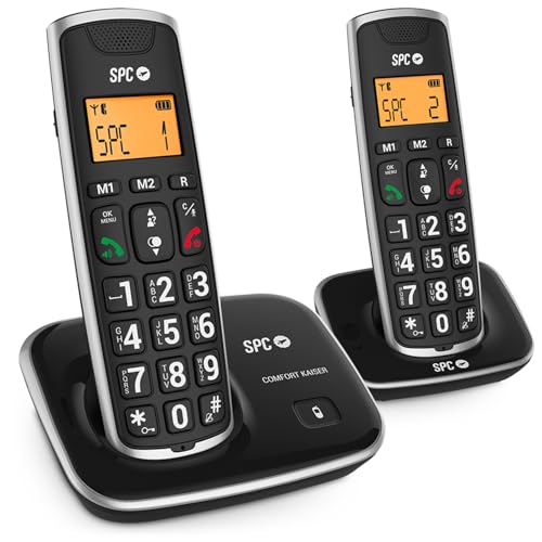 SPC Comfort Kaiser Duo – Schnurloses Festnetztelefon für Senioren mit Tasten und Ziffern in XL–Größe, verstärktem Ton, 2 Direktspeichern, Telefonbuch und Freisprecheinrichtung von SPC