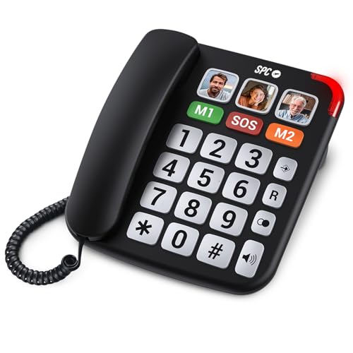 SPC Comfort Numbers Pro - Senioren-Festnetztelefon mit großen Tasten und lautem Klingeln | Verstärkbare Anruflautstärke +20dB | 6 Direktspeicher, Freisprechen | Hörgerätekompatibel – Schwarz von SPC
