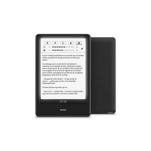 SPC Dickens Light Pro – E-Book mit Touchscreen-Display und einstellbarem Licht in Beleuchtung und Farbtemperatur, vertikale und horizontale Position, inklusive Buchhülle, 1 Monat Akkulaufzeit, Schwarz von SPC