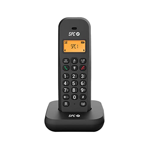 SPC Keops – Schnurloses Festnetztelefon mit beleuchtetem Display, Anrufer-ID, Telefonbuch mit 50 Kontakten, ECO-Modus, Gap-Kompatibilität, Datums- und Uhrzeitanzeige - Schwarz von SPC