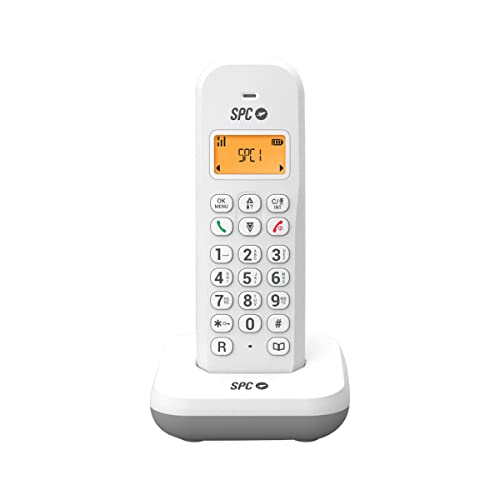 SPC Keops – Schnurloses Festnetztelefon mit beleuchtetem Display, Anrufer-ID, Telefonbuch mit 50 Kontakten, ECO-Modus, Gap-Kompatibilität, Datums- und Uhrzeitanzeige - Weiß von SPC