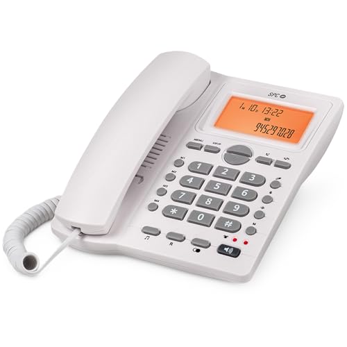 SPC Office ID 2 - Festnetztelefon mit beleuchtetem Display, 4 Direktspeichern und 10 indirekten Speichern, 2 Ruftonstufen, Anrufer-ID, Lichtsignal, Freisprechfunktion, Tisch- oder Wandmontage – Weiß von SPC