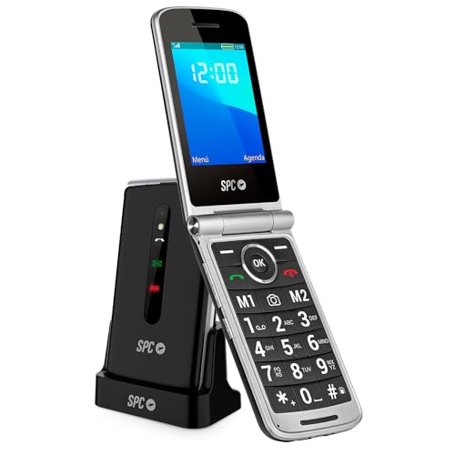 SPC Prince 4G – Senioren-Handy mit Klappe, großen, leicht zu bedienenden Tasten, SOS-Taste, Fernkonfiguration, Ladestation, USB-C und 2 Direktspeichern - Schwarz von SPC