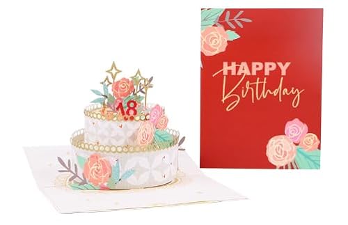 SPDYCESS 3D Geburtstagskarte Pop Up Karte Geburtstag, Geburtstagskarten Rose Doppelschichttorte Happy Birthday Card mit Umschlag für Frauen Männer Kinder Mädchen Freundin Mama Papa von SPDYCESS