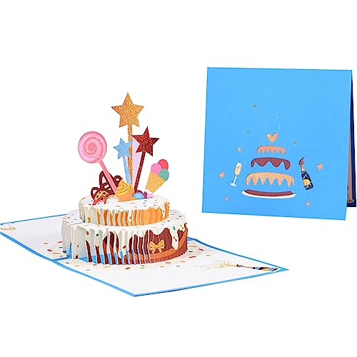 SPDYCESS 3D Pop Up Geburtstagskarte Torte, Pop Up Karte Geburtstag, Happy Birthday Karte, Jahrestag Karte, Hochzeitskarte Für Kinder Frauen Mama Papa Frau Ehemann (Stern Eiscreme Torte) von SPDYCESS
