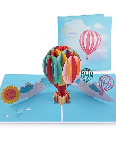 SPDYCESS 3D Pop Up Geburtstagskarte mit Heißluftballon, Grußkarten Jubiläums Geschenkkarte für Geburtstag Weihnachten Abschlussfeier Kindertag Hochzeit Valentinstag Karte mit Umschlag von SPDYCESS