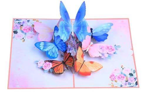 SPDYCESS 3D Pop Up Karte Geburtstag, Geburtstagskarte für Muttertag Jahrestag Hochzeitskarte Blumenkarte für Frau Mädchen Mutter Gute Besserung Danke Pop Up Karte Taufe (Schmetterling) von SPDYCESS