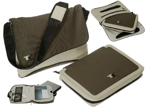 2 Teile Set Twin Bag Tasche mit entnembare Laptoptasche 15,4 Zoll Schultertasche Damen Herren 11160 Braun Beige von SPEAR